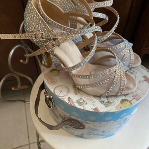 Elegant light Antique gold color with a hint of silver Rhinestone Strappy Heels